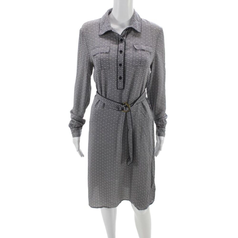 Tory Burch Women Shirt Dress Dark Gray Silk Long Sleeve Size 8